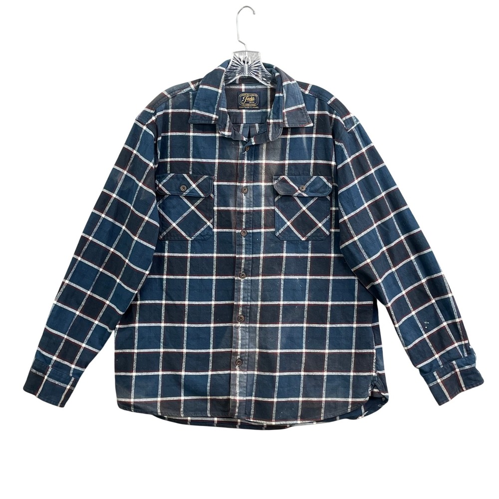 Jachs Flannel Shirt‎ Mens XL Blue Plaid Long Sleeve Button Down Heritage Cotton